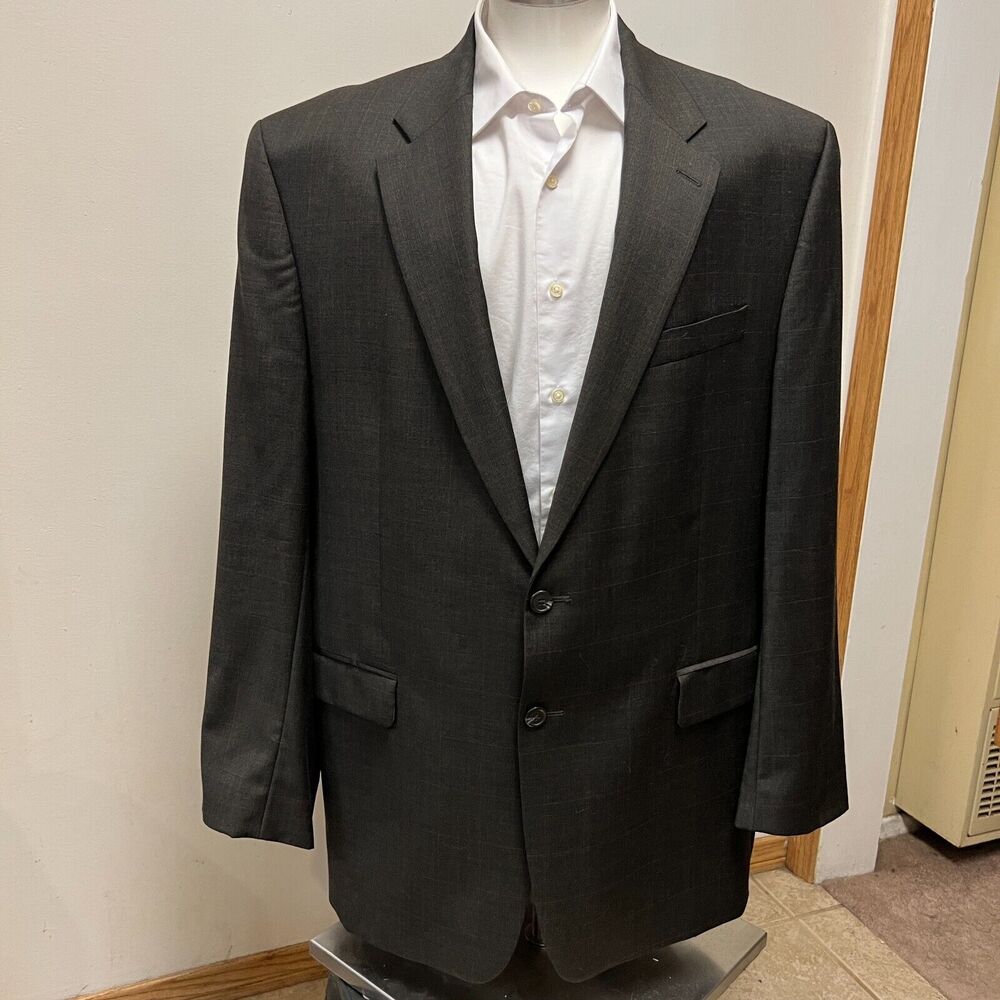 Lauren Ralph Lauren Sport Coat Men 48L Wool Cashmere Windowpane Plaid Gold Label